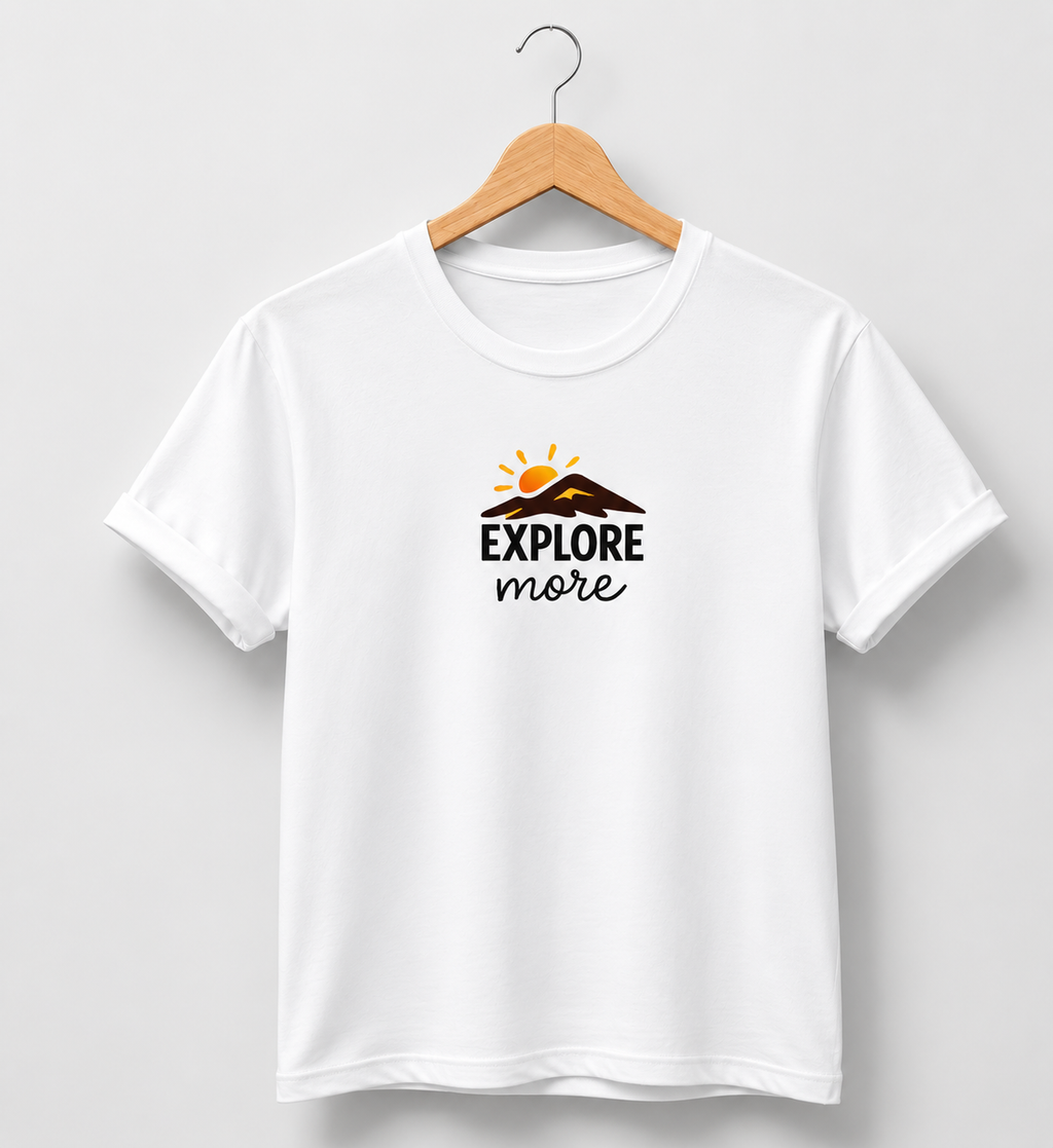 Explore T-Shirt, White Cotton,Casual Short Sleeve Tee